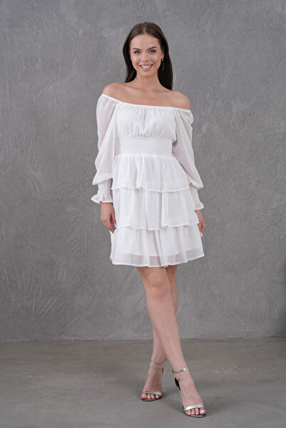 lovebox Eteği Kat Detay Beli Gipeli Astarlı Şifon Kumaş Mavi Abiye Elbise 078