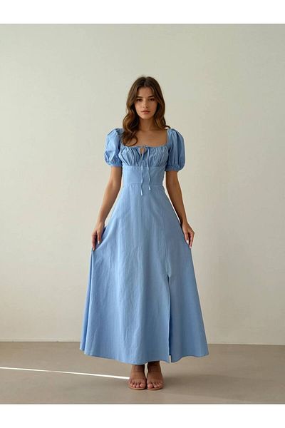 Lady Pixie Women's Front Gathered Dress with Lace Detail