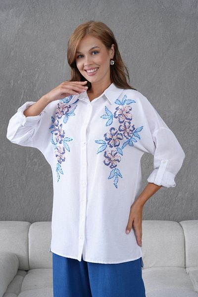 BURRASCA Embroidered Stone Linen Shirt