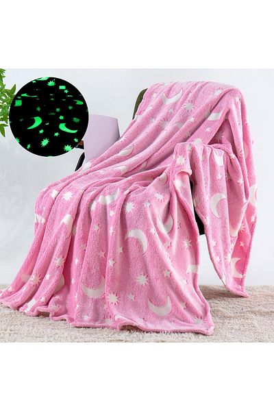 divendi-ro Fluffy Blanket with Phosphorescent Inserts, Glow in the Dark, Unicorns Stars/Moon, 150x200cm, Gray