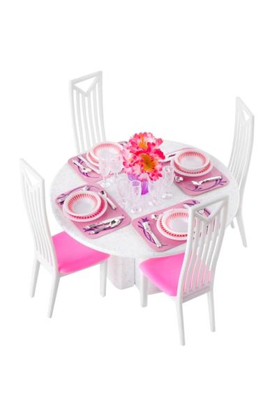 ISO TRADE Set table and chairs for dolls, Iso Trade, Cutlery included, 38 pieces, White/Pink