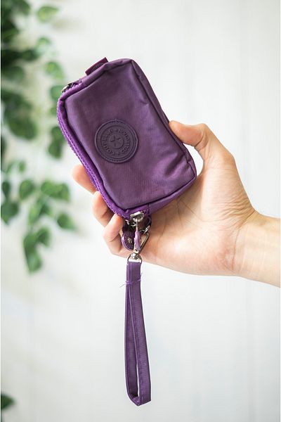 İMAKS Mini Size Crinkle / Clinkir 3 Zipper Wristlet/Shoulder Strap Bag Coin Purse Purple 3032