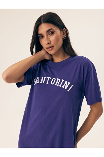 Henderson Cămașă de noapte clasică pentru femei, confortabilă și practică, moale, croială lungă, mânecă scurtă și text | Nimes