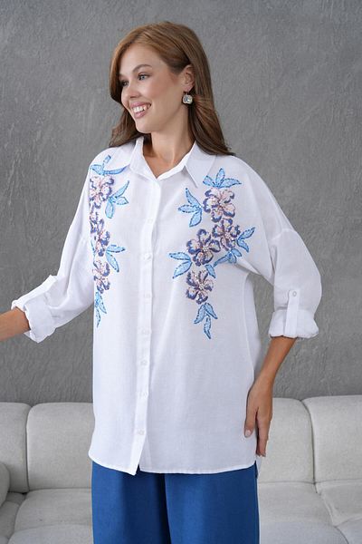 BURRASCA Embroidered Stone Linen Shirt