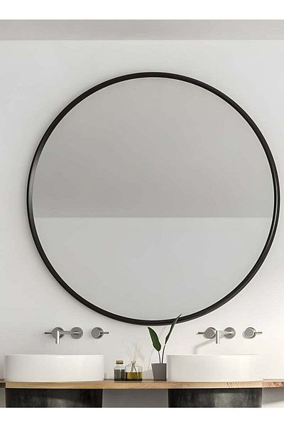 Taimi 100cm Round Wall Mirror with Black Metal Frame for Makeup, Bathroom, Bedroom, Dressing Room
