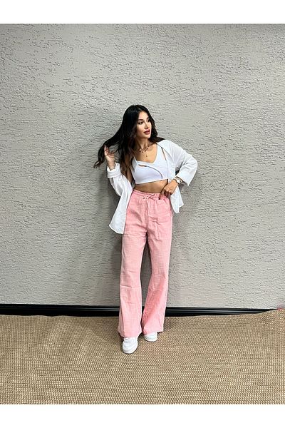 Miss Prova Waist Tie Detailed Linen Trousers Misspnt2669