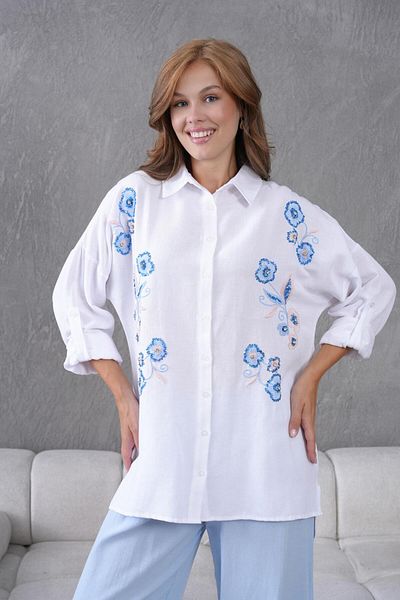 BURRASCA Embroidered Stone Linen Shirt