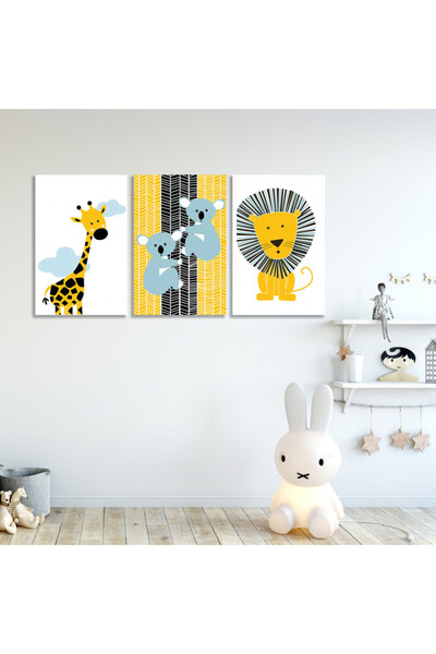 4gdran ثلاث لوحات قماشية مودرن لغرف الأطفال مع برواز شامبين مجوف