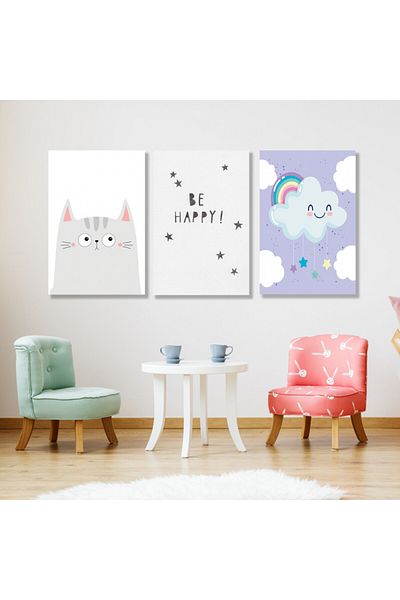 4gdran Three modern canvas paintings for children's rooms with a hollow champagne frame