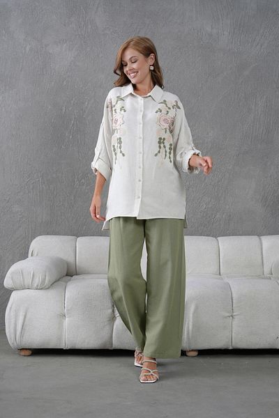 BURRASCA Embroidered Stone Linen Shirt