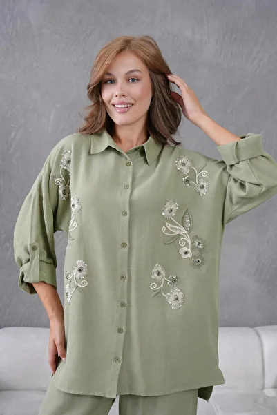 BURRASCA Embroidered Stone Linen Shirt