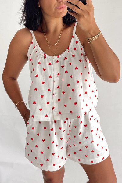 MJAMASS White Heart Patterned Shorts Set