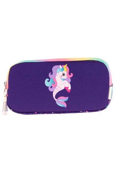 KAUKKO Kids Three Compartment Purple Multicolor, Mermaid and Unicorn, Girls' School Pen Holder - L8228