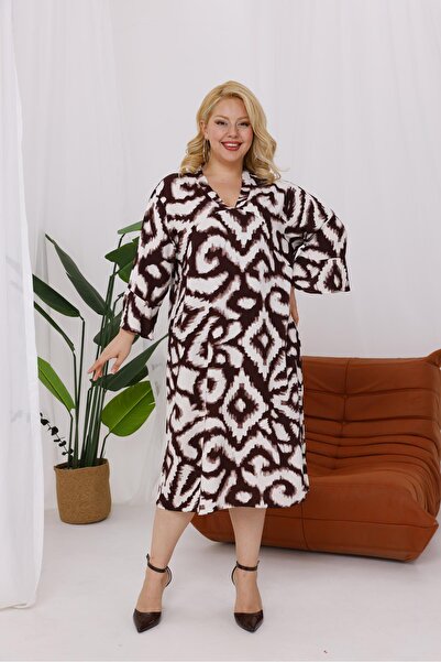 Siyezen Plus Size Flared Sleeves Cotton Dress