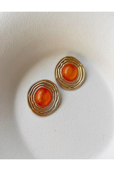 mos&more Gold Orange Detailed Lightweight Stylish Women's Earrings