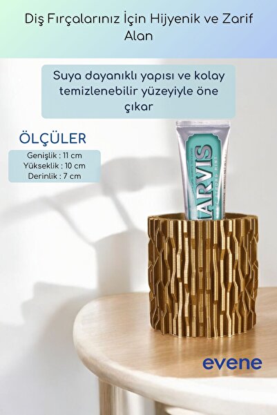Evene Diş Fırçalığı Diş Fırçalık Diş Fırçası Standı Diş Fırçası Tutucu Altın Renk Model 78