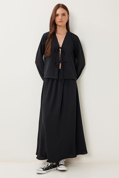 Lovelyİstanbul Lacing Detailed Ayrobin Blouse Skirt Set