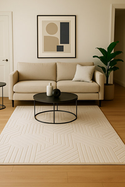 KEVLİNE Kevline Home Modern Dekoratif Halı Kaymaz Taban Yıkanabilir Salon Halısı