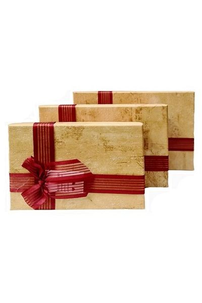 OEM Set 3 gift boxes in rectangular shape, organza ribbon, burgundy with beige lid 17.5-22.5 cm