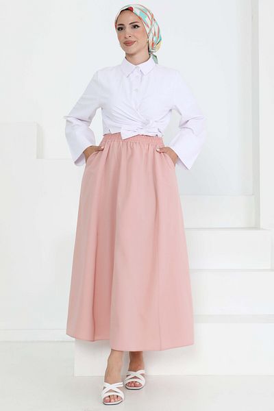 TOFİSA Pocket Linen Skirt Powder - 27294
