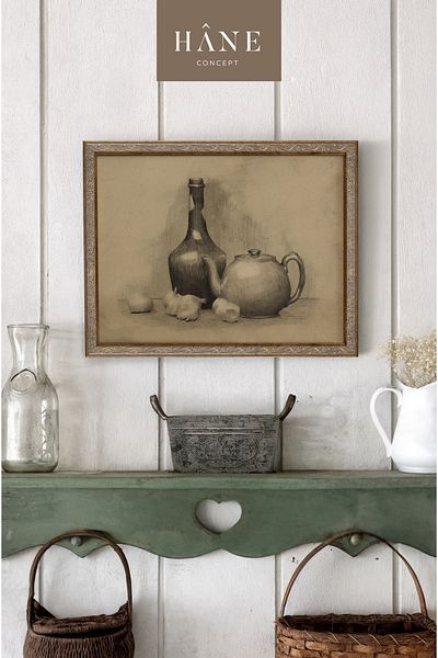 Hane Concept Vintage νεκρή τέχνη διακόσμηση τοίχου, ζωγραφική με μολύβι, ρουστίκ εκτυπώσεις κουζίνας αγροικίας