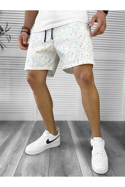dehaine Men's Beach Pants, Printed, White, 12560