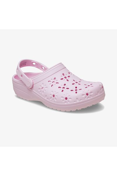 Crocs شبشب نسائي كلاسيكي مزين بالزهور باللون الوردي