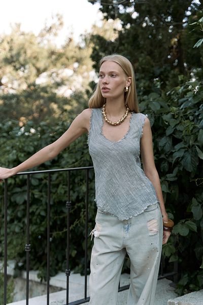 BOHEMAİ Veilinas Asymmetric Smoked Linen Crop
