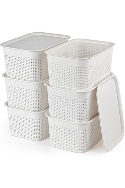 OEM Set 6 Cutii Pentru Depozitare Si Organizare Din Plastic, Cu Capac, Cosuri Moderne Pentru Dulapuri, R