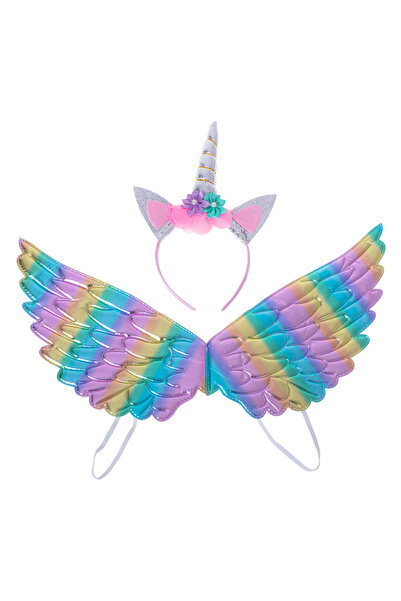 kik Set costumatie Unicorn, bentita cu urechiuse si corn, aripi 43 x 23 cm, m...