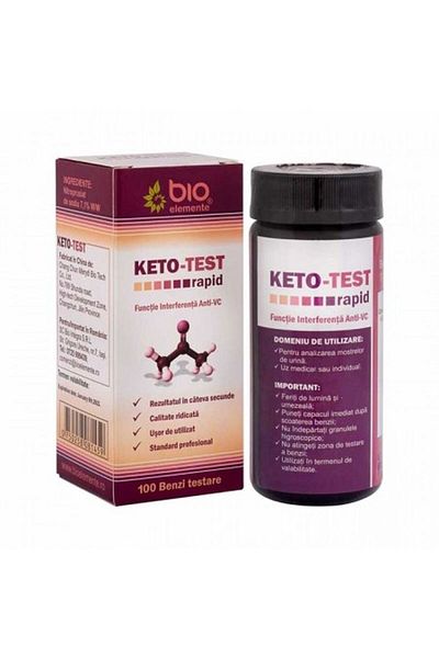Bio Elemente KETO-TEST, 100 rapid urine ketone test strips (ketonuria), BioElemente