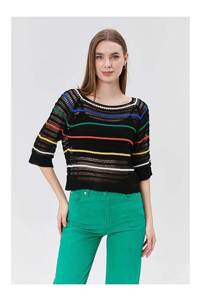 Coral Colorful Striped Laser Knitwear Black