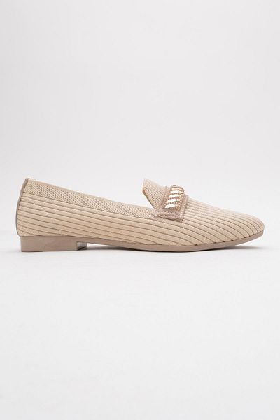 CCWAY AYAKKABI Women's Buckle Knitwear Shoes Beige