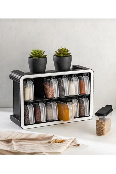 PARLAK EVREN Spice Set with 12-Piece Stand and Spoon