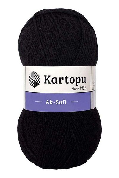 Kartopu Kartopu K940 Ak-Soft Knitting Yarn – 100 g, 250 Meter Length (Black)