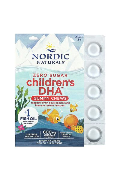 Nordic Naturals , Children's DHA Gummy Chews, Ages 3+, Tropical Punch, 600 mg, 30 Gummies