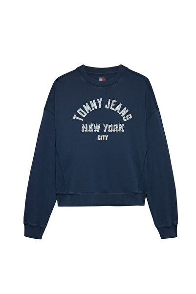 Tommy Hilfiger Kadın BXY Varsity Overdye Bisiklet Yaka Sweatshirt - Lacivert