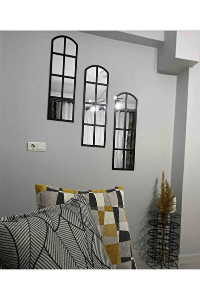 Kurtulan Lazer Tasarım Aynalı Pleksi Siyah Mdf 3'lü Duvar Penceresi 80x20 Cm