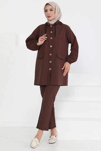 TOFİSA Tunic Trousers Two Piece Set Brown - 27290