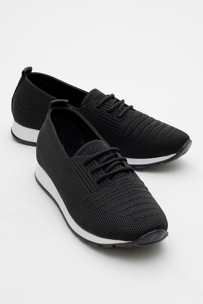 CCWAY AYAKKABI Women's Stoned Lace-Up Knitwear Casual Shoes Black