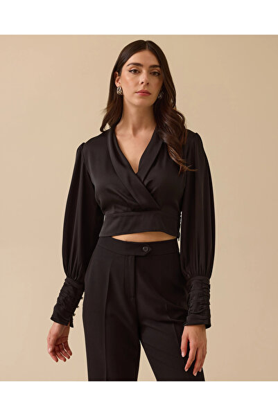 SEÇİL V-Neck Satin Waist Boy Blouse