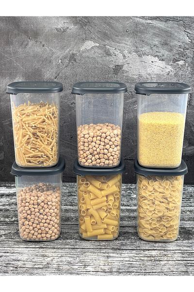 YzHome 6-Piece Plastic Vacuum Lid Storage Container Food Pulses Jar Peggy Set 1.2 Liter Square