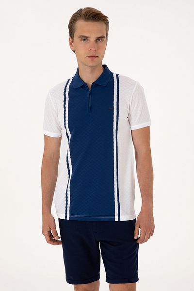 U.S. Polo Assn. Tricou alb cu fermoar cu gât polo pentru bărbați 50300814-vr013