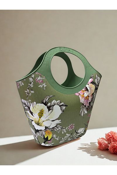 QUTU Floral Green Floral Pattern Plastic Beach and Handbag