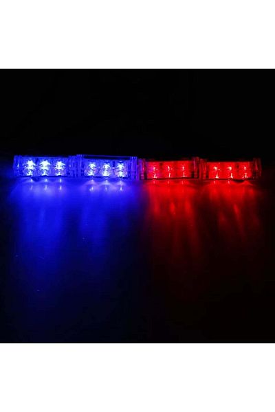 divendi-ro Set of 4 red-blue LED warning lights for grid, strobe functions, 36W, 12V