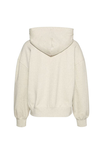 Calvin Klein Kadın A Logo Emb French Kapüşonlu Fermuarlı Sweatshirt -Beyaz