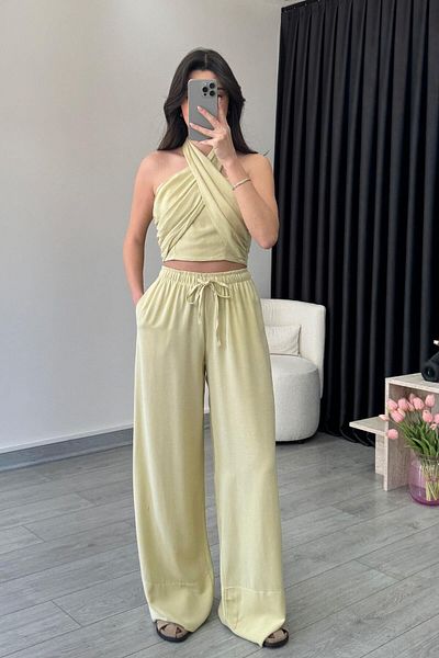 ECEMİ Reina Light Yellow Halter Neck Linen Suit