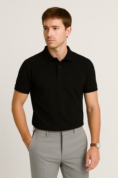 UOMOPARK 2739 CityStyle Honeycomb Polo Collar Βαμβακερό μπλουζάκι κανονικής εφαρμογής