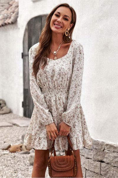 WildFashion Rochie midi casual cu elastic in talie si print floral L809-221