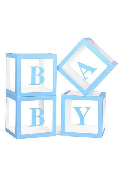 OEM Set 4 transparent boxes, BABY, 30x30 cm, light blue